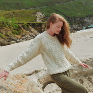 Ladies Merino Wool Aran Boyfriend Sweater