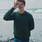 A823 Classic Aran Merino Wool Crew Neck Sweater Green Creative Irish Gifts
