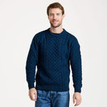 A823 Aran Fisherman Merino Wool Crew Neck Sweater Atlantic Blue Creative Irish Gift.
