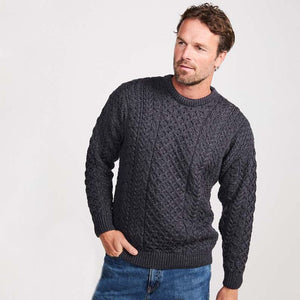A823 Aran Fisherman Merino Wool Crew Neck Sweater Gerby Purple Creative Irish Gift.