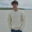 A823 Aran Fisherman Merino Wool Crew Neck Sweater White Lifestyle Creative Irish Gift.