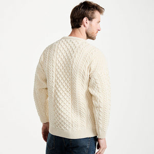 A823162 Classic Aran Merino Wool Crew Neck Sweater Creative Irish Gifts Back View