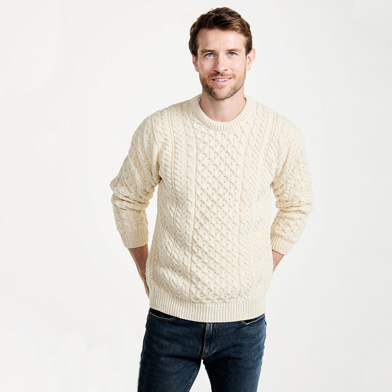 Classic Aran Merino Wool Crew Neck Sweater | 100% Merino wool