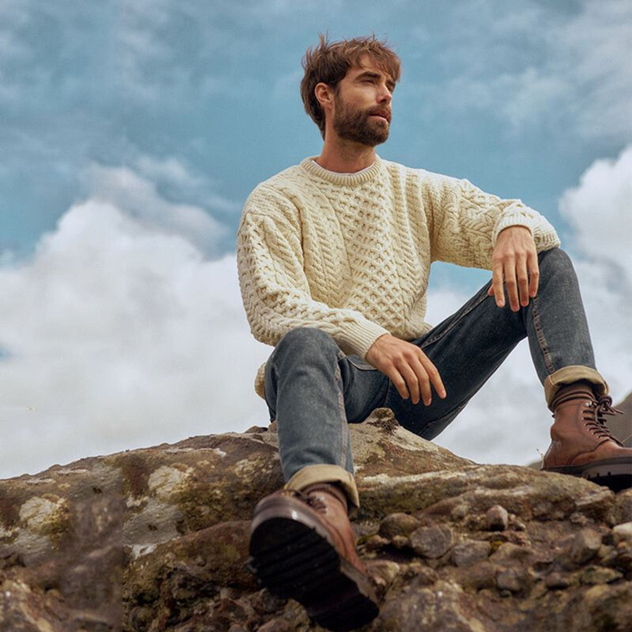 Classic Aran Merino Wool Crew Neck Sweater | 100% Merino wool
