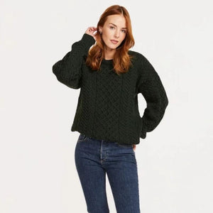 Pure Merino Wool Aran Boyfriend Sweater Green Creative Irish Gifts