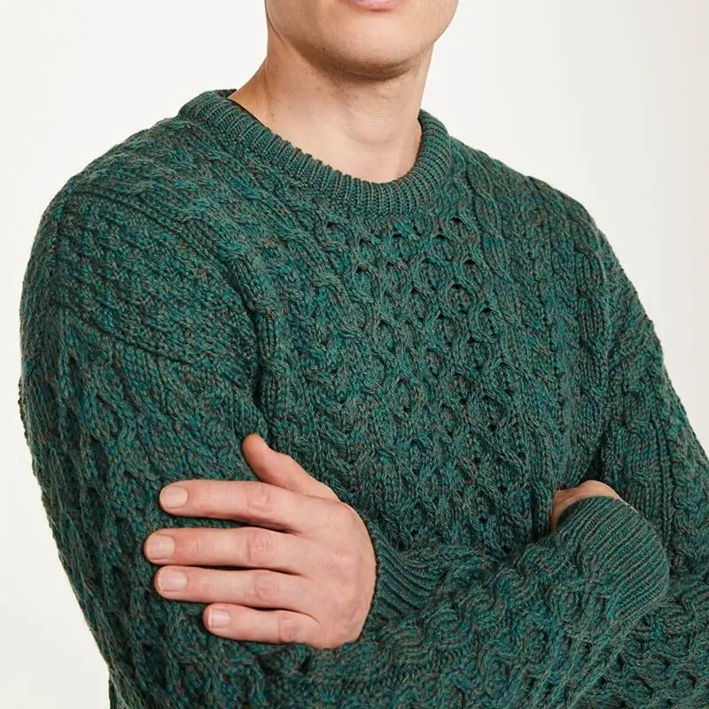 A823303 Aran Fisherman Merino Wool Crew Neck Sweater Side Creative Irish Gifts