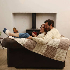 Traditional Aran Patchwork Merino Wool Throw White Creative Irish Gift