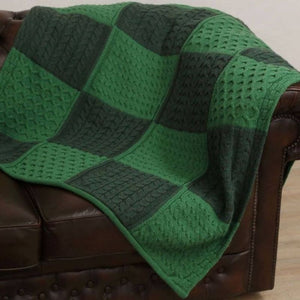 Traditional Aran Patchwork Merino Wool Throw Green Lifestyle Creative Irish Gift