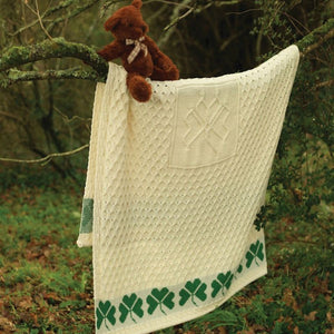 A962 Merino Wool Shamrock Stitch Irish Throw, White Creative Irish Gift