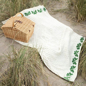 A962 Merino Wool Shamrock Stitch Irish Throw, White Lifestyle Creative Irish Gift