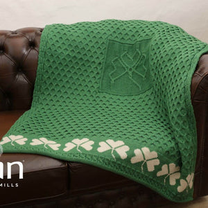 A962191-ONE Merino Wool Shamrock Stitch Irish Throw, Green Creative Irish gift