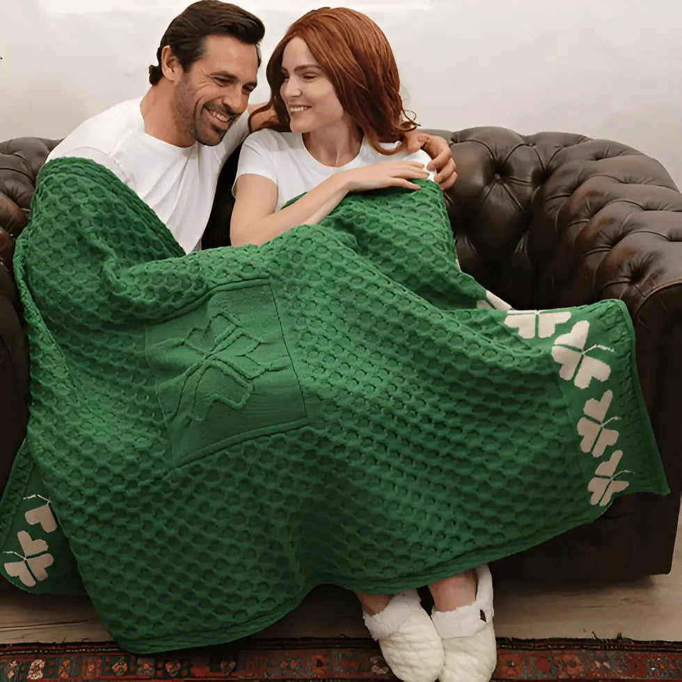 A962191-ONE Merino Wool Shamrock Stitch Irish Throw, Green Lifestyle Creative Irish gift