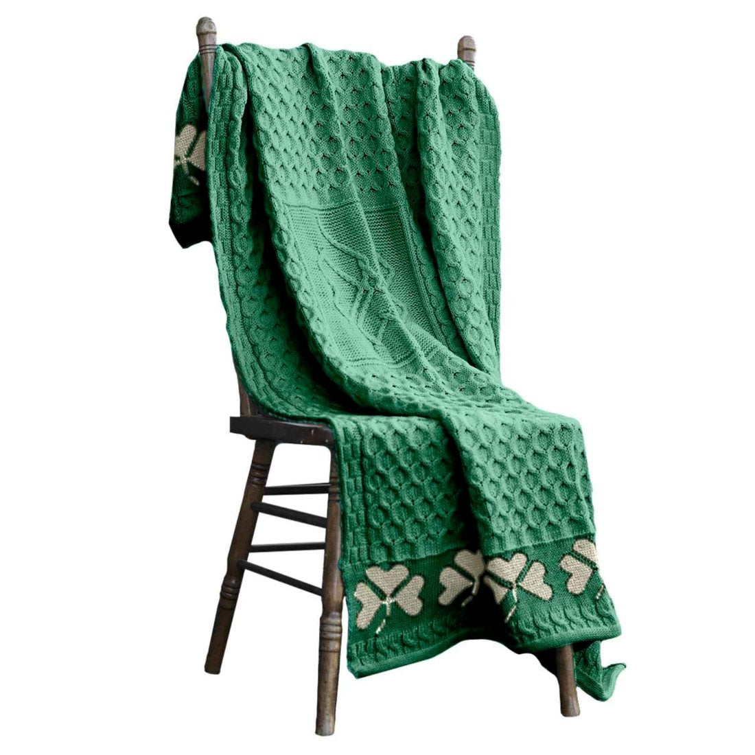 A962191-ONE Merino Wool Shamrock Stitch Irish Throw, Green Studio Creative Irish gift