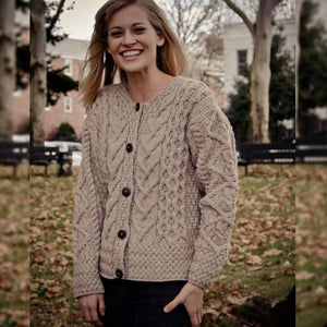Ladies Boyfriend Aran Cable Knit Cardigan Wicker Creative Irish Gift