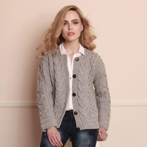 Ladies Boyfriend Aran Cable Knit Cardigan Wicker Creative Irish Gift