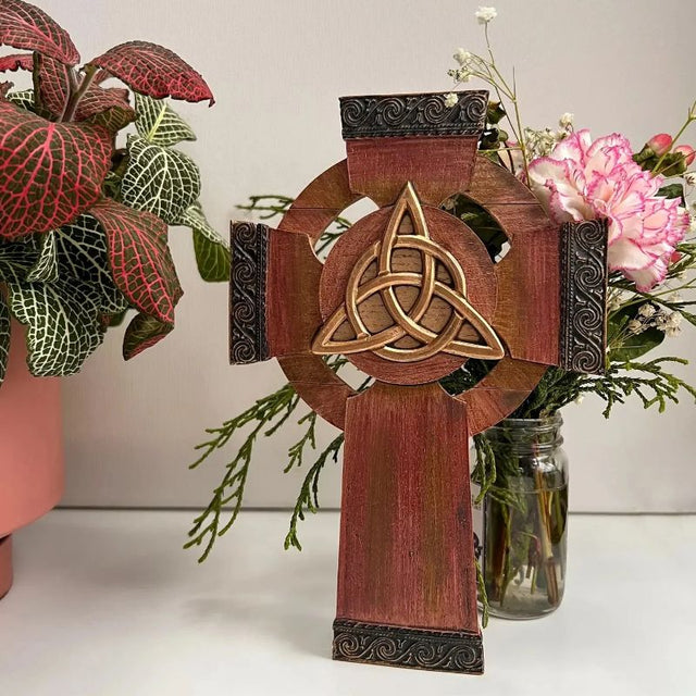 Celtic Cross Shaped Wall Decor with Knotwork Creative Irish Gifts