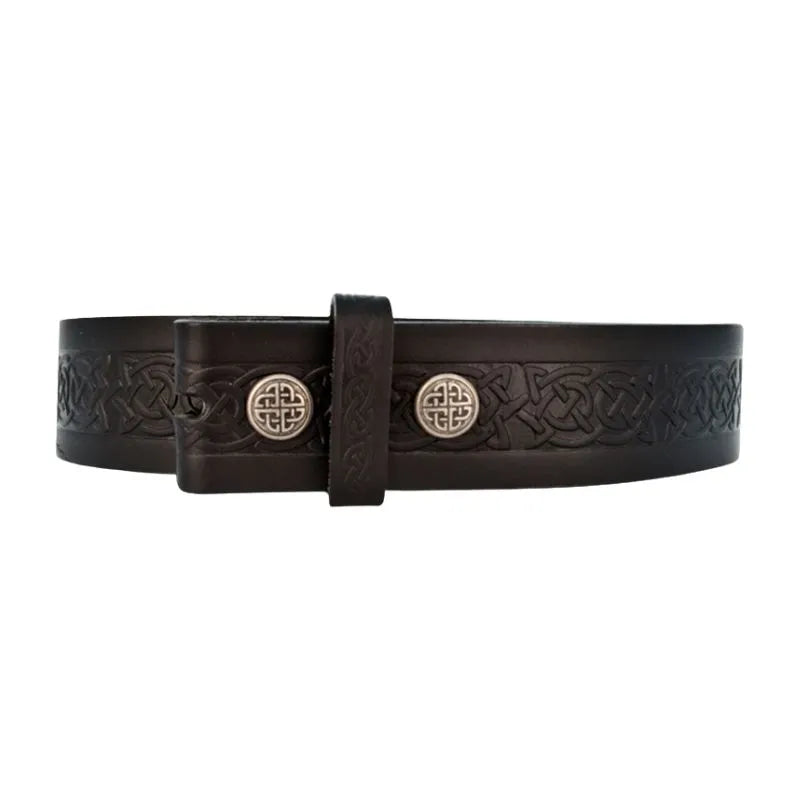 AE712-BLK Celtic Hounds Leather Belt with Buckle, Black  Creative Irish gift.