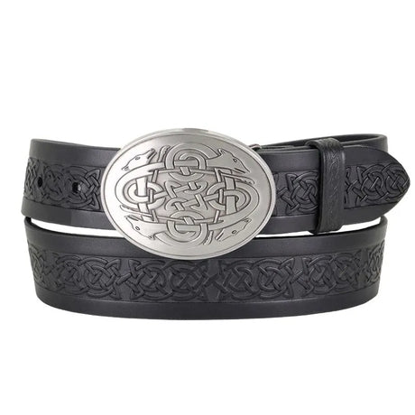 AE712-BLK Celtic Hounds Leather Belt with Buckle, Black Creative Irish gift