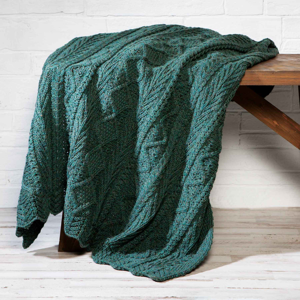 Aran Knit Throw Blanket with Lace Trim- Green - Creative Irish Gifts