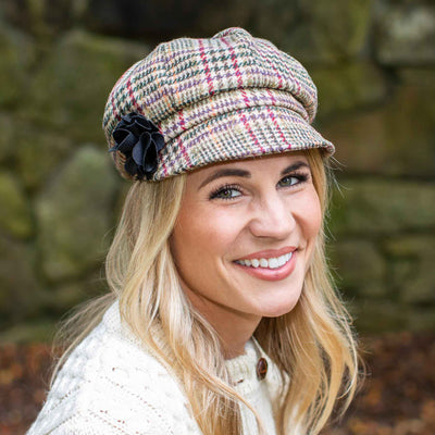 Women's Burgundy and Brown Plaid Newsboy Hat - Creative Irish Gifts