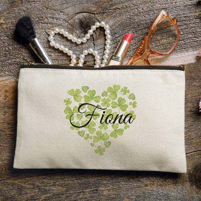 Personalized Shamrock Heart Makeup Bag - Creative Irish Gifts