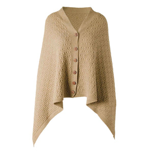 Lambswool Knit Poncho, Camel - Creative Irish Gifts