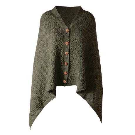 Lambswool Knit Poncho, Army Green - Creative Irish Gifts