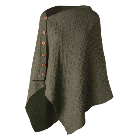 Lambswool Knit Poncho, Army Green - Creative Irish Gifts