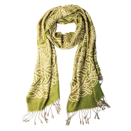 Celtic Knot Weave Reversible Pashmina Scarf, Light Green - Creative Irish Gifts
