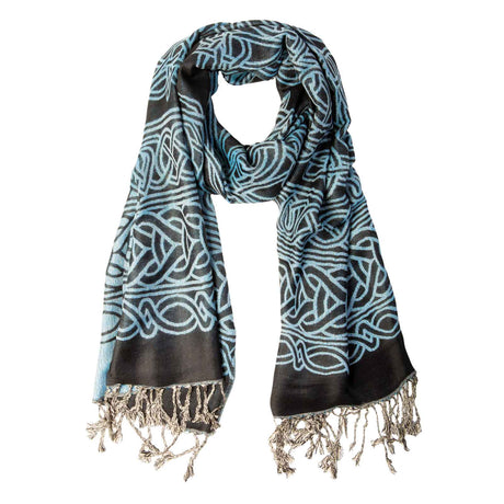 Celtic Knot Weave Reversible Pashmina Scarf, Black/Blue - Creative Irish Gifts