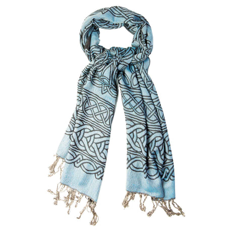Celtic Knot Weave Reversible Pashmina Scarf, Black/Blue - Creative Irish Gifts