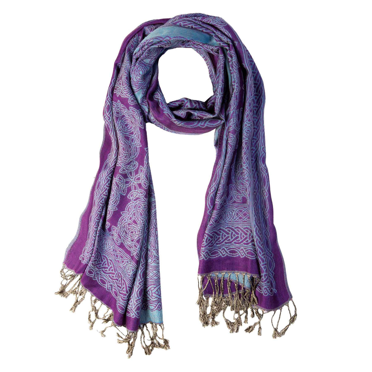 Small Celtic Knot Weave Reversible Pashmina Scarf, Purple/Light Blue - Creative Irish Gifts