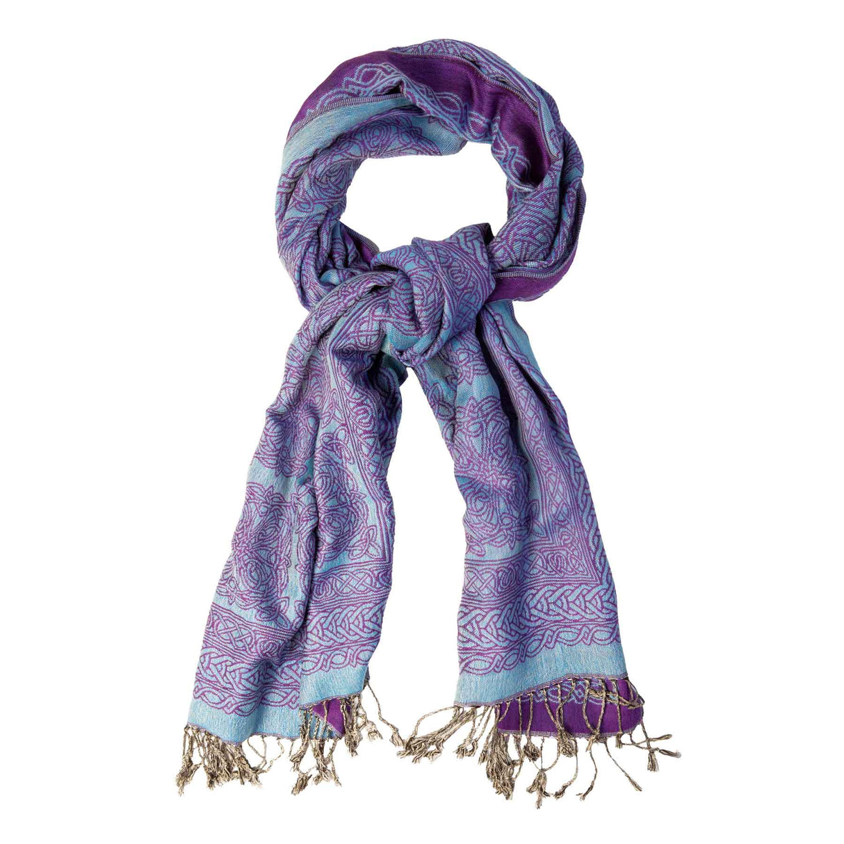 Small Celtic Knot Weave Reversible Pashmina Scarf, Purple/Light Blue - Creative Irish Gifts