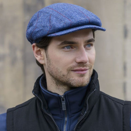 AG647-BLUMD Men's Tweed Irish Kerry Cap, Blue Herringbone Lifestyle  Creative Irish Gifts.com 