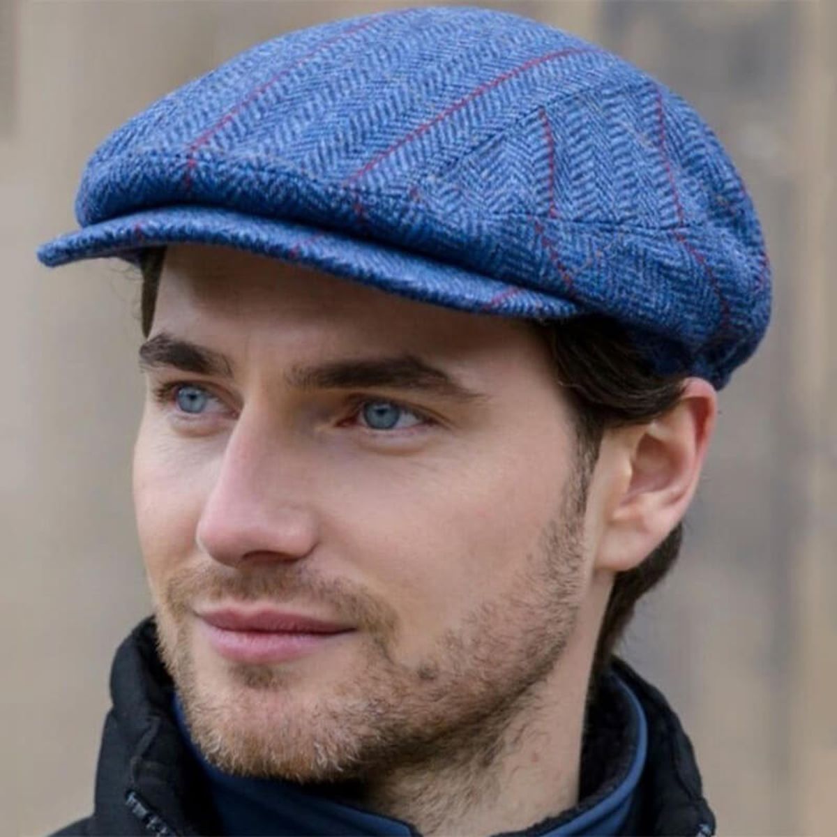 AG647-BLUMD Men's Tweed Irish Kerry Cap, Blue Herringbone Creative Irish Gifts.com