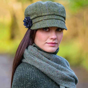 AG652 Women's Herringbone Tweed Newsboy Cap, Green Color Creative Irish Gifts.com