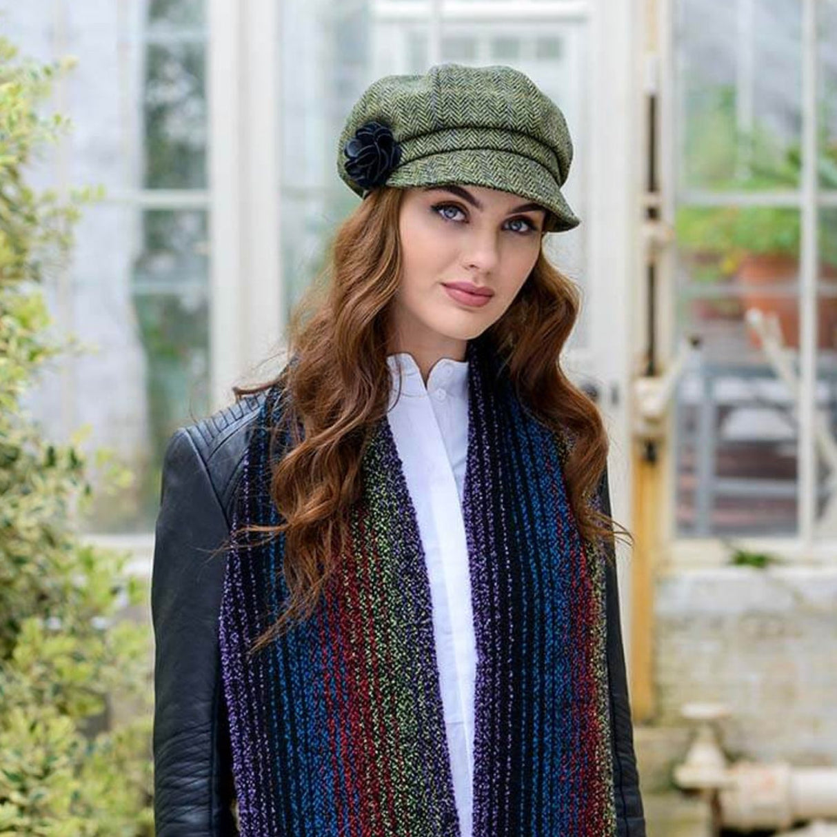 AG652 Women's Herringbone Tweed Newsboy Cap, Green  Creative Irish Gifts.com