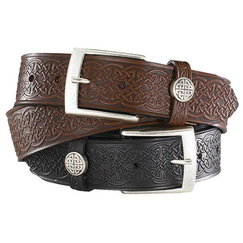 AG698-BLKMD Handcrafted Genuine Leather Celtic Knot Belt, Black Creative Irish Gifts.com