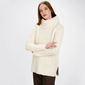 AWL118-300 Women's Aran Cowl Neck Sweater, Natural Creative Irish Gifts
