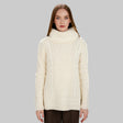 AWL118-Women's Merino Wool Irish Turtleneck Sweater White Front View Creative Irish Gift