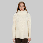 AWL118-Women's Merino Wool Irish Turtleneck Sweater White Front View Creative Irish Gift