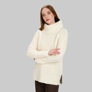 AWL118-Women's Merino Wool Irish Turtleneck Sweater White Creative Irish Gift