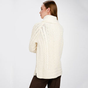 AWL118-Women's Merino Wool Irish Turtleneck Sweater White Back View Creative Irish Gift
