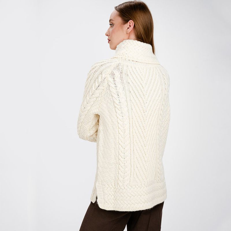 AWL118-Women's Merino Wool Irish Turtleneck Sweater White Creative Irish Gift