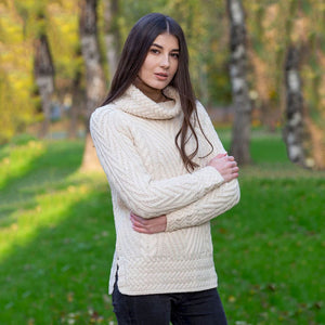 AWL118-Women's Merino Wool Irish Turtleneck Sweater White Lifestyle Creative Irish Gift