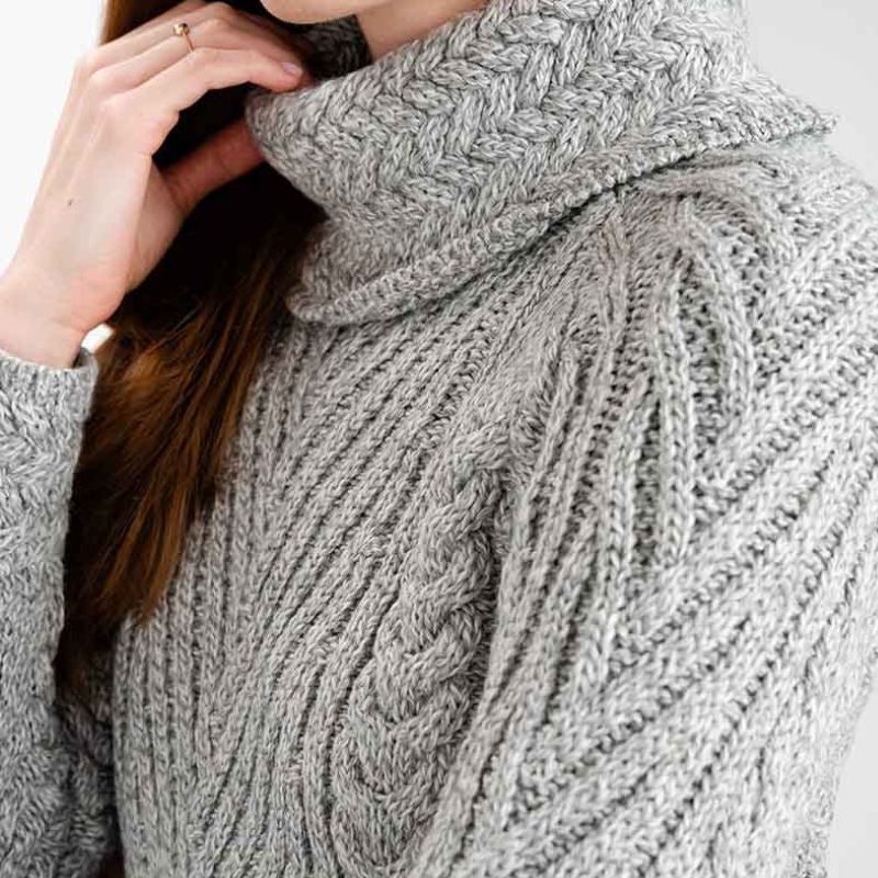AWL118-Women's Merino Wool Irish Turtleneck Sweater Grey Creative Irish Gift