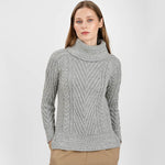 AWL118-Women's Merino Wool Irish Turtleneck Sweater Grey Creative Irish Gift