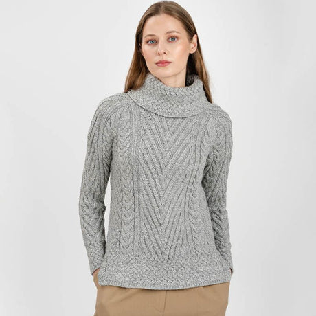 AWL118-Women's Merino Wool Irish Turtleneck Sweater Grey Creative Irish Gift