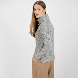 AWL118-Women's Merino Wool Irish Turtleneck Sweater Grey Creative Irish Gift