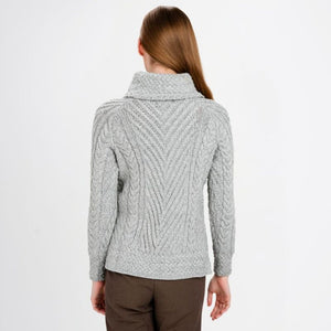 AWL118-Women's Merino Wool Irish Turtleneck Sweater Grey Back View Creative Irish Gift